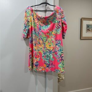 Lilly Pulitzer Colorful Off the Shoulder Floral Dress. Vibrant colors.